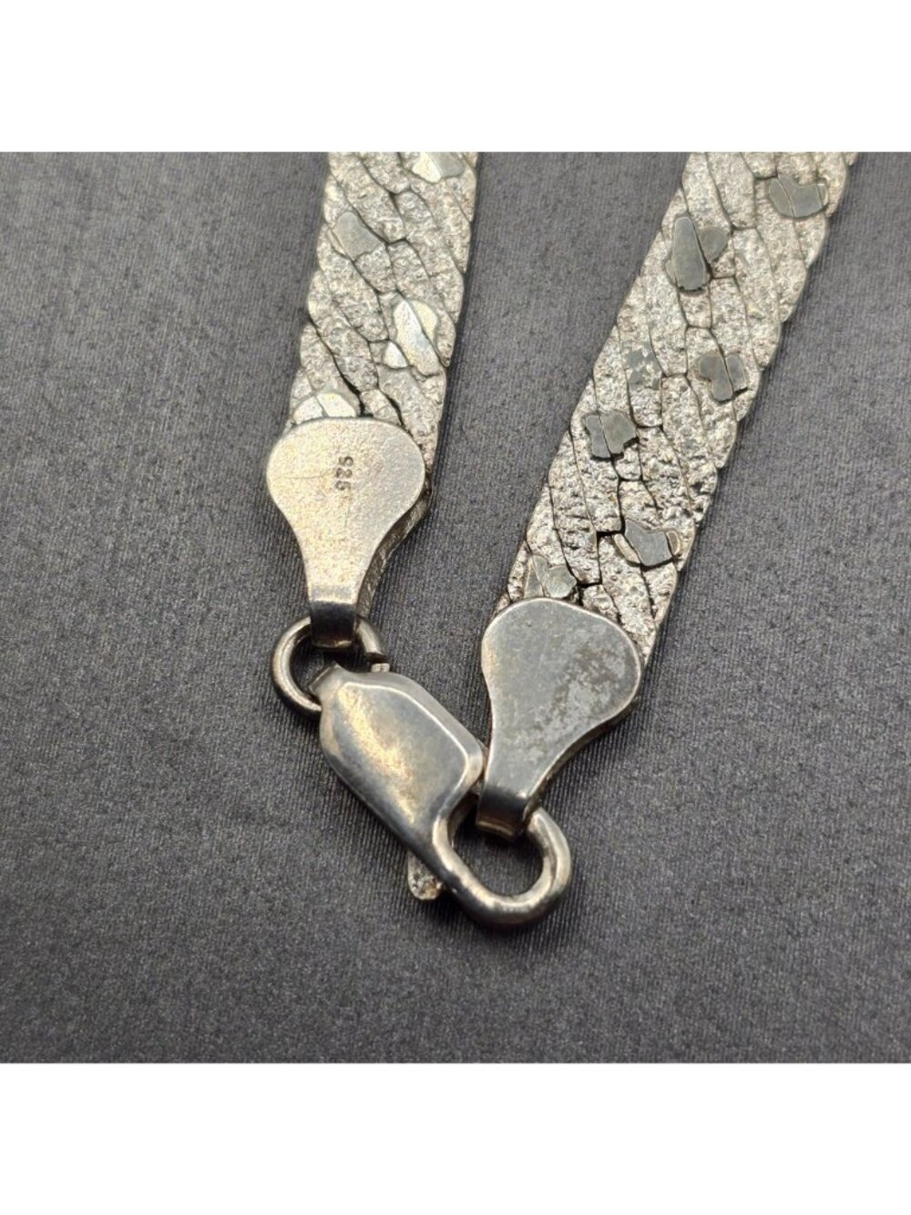 Sterling Silver Riccio Herringbone Necklace 18" Textured 6mm Chain Reversible - Picture 6 of 12
